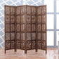 Handgefertigter Paravent aus Mangoholz und MDF mit floralen Motiven, 4-teilig, platzsparend, dekorativer Sichtschutz für Wohnzimmer, Schlafzimmer, Büro &amp; Balkon, 193x2x180 cm, Braun