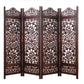 Handgefertigter Paravent aus Mangoholz und MDF mit floralen Motiven, 4-teilig, platzsparend, dekorativer Sichtschutz für Wohnzimmer, Schlafzimmer, Büro &amp; Balkon, 203x2x180 cm, Braun