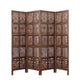 Handgefertigter Paravent aus Mangoholz und MDF mit floralen Motiven, 4-teilig, platzsparend, dekorativer Sichtschutz für Wohnzimmer, Schlafzimmer, Büro &amp; Balkon, 193x2x180 cm, Braun