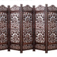 Mango Wood and MDF Room Divider - 5 Panel Floral Handmade Screen, Privacy Screen & Decoration for Living Room, Bedroom, Balcony & Office - Brown (254x3x180 cm)