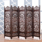 Mango Wood and MDF Room Divider - 5 Panel Floral Handmade Screen, Privacy Screen & Decoration for Living Room, Bedroom, Balcony & Office - Brown (254x3x180 cm)