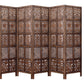 Mango Wood and MDF Room Divider - 5 Panel Floral Handmade Screen, Privacy Screen & Decoration for Living Room, Bedroom, Balcony & Office - Brown 241x3x180 cm