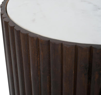 Modern Cylindrical Wooden Bar Cabinet with White Marble Top – Compact Bar Table Storage Marudhara