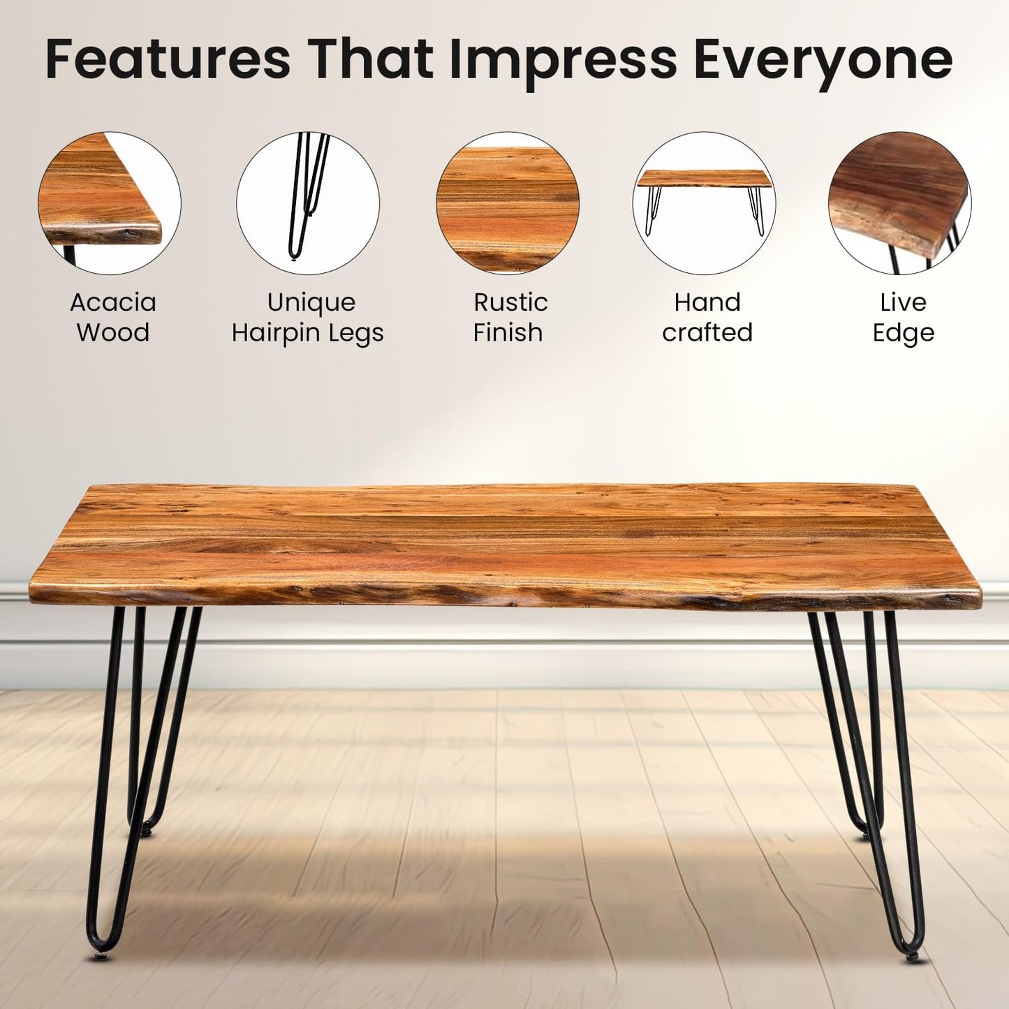 Rustic Reclaimed Wood Coffee Table – Industrial Hairpin Legs