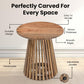Round Luxury Mango Wood Coffee Table with Grid Frame, Stylish Modern Slatted Side Table in Boho Style for the Living Room, Rustic Natural Finish, Elegant and Durable, 50x50x50 cm