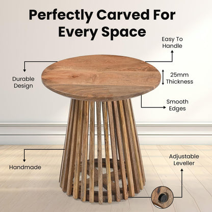 Mango Holz Couchtisch – Runder Luxus Tisch mit Gitter-Design (50 × 50 × 50 cm) Marudhara