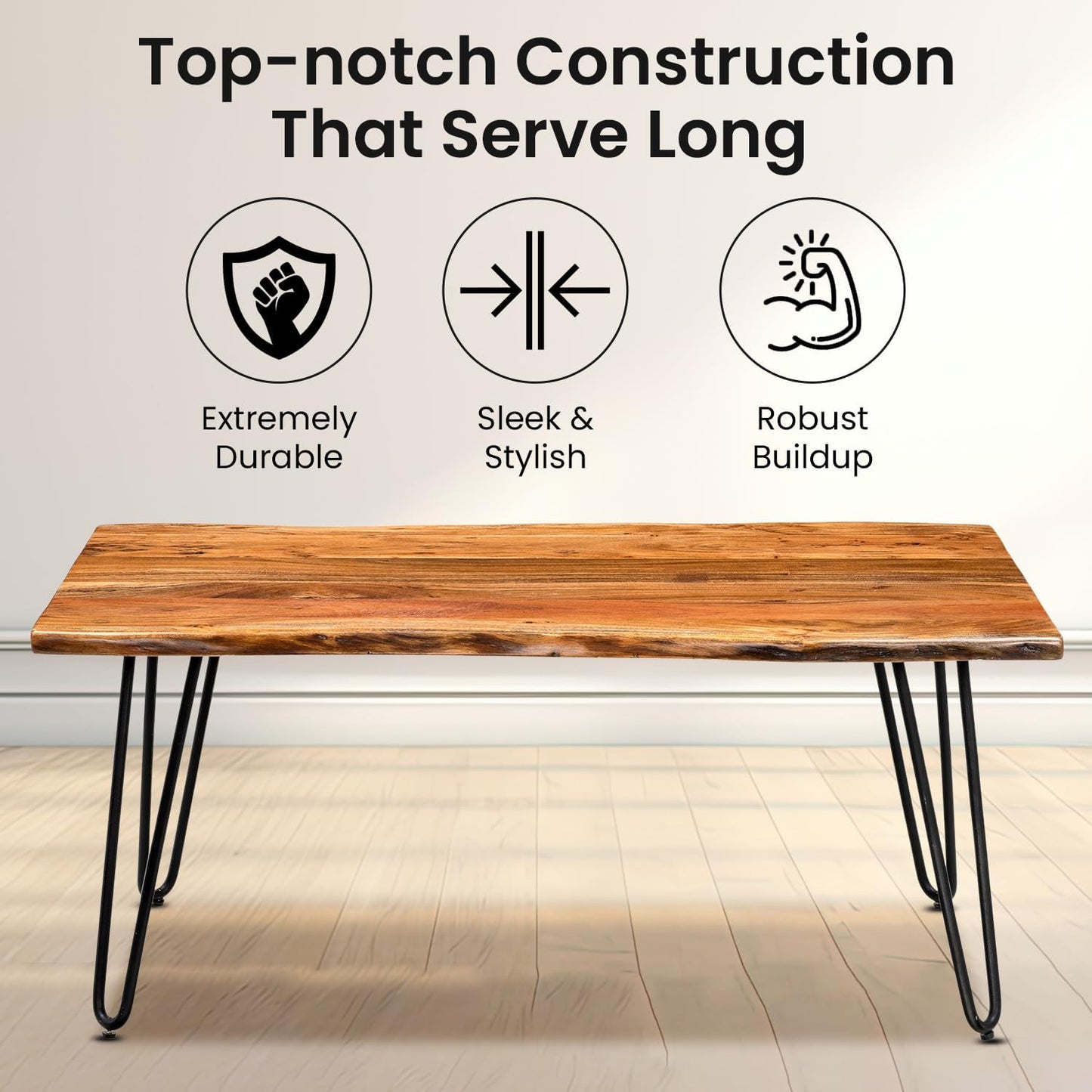 Rustic Reclaimed Wood Coffee Table – Industrial Hairpin Legs