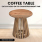 Round Luxury Mango Wood Coffee Table with Grid Frame, Stylish Modern Slatted Side Table in Boho Style for the Living Room, Rustic Natural Finish, Elegant and Durable, 50x50x50 cm