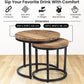 iAnanas Set of 2 Round Coffee Tables, Handmade Mango Wood Top and Iron Frame, Natural Finish, Modern, Industrial Minimalist Design for Living Room, Office - 50x50x43, 40x40x38 cm