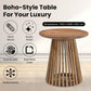 Round Luxury Mango Wood Coffee Table with Grid Frame, Stylish Modern Slatted Side Table in Boho Style for the Living Room, Rustic Natural Finish, Elegant and Durable, 50x50x50 cm