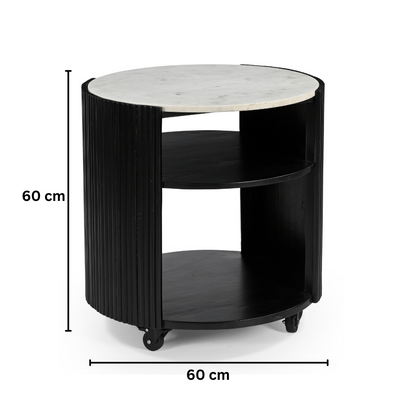 Modern Round Side Table with Marble Top & Black Wooden Legs – Elegant Accent Table Marudhara