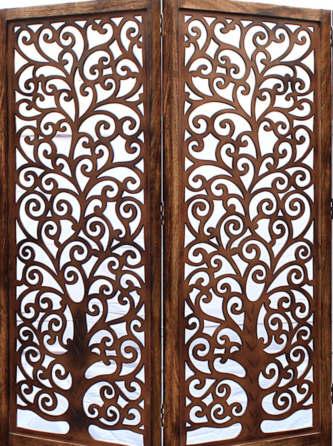 Raumteiler aus Mangoholz – 5-teiliger Paravent mit floralem Muster iAnanas