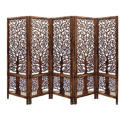 Raumteiler aus Mangoholz – 5-teiliger Paravent mit floralem Muster iAnanas