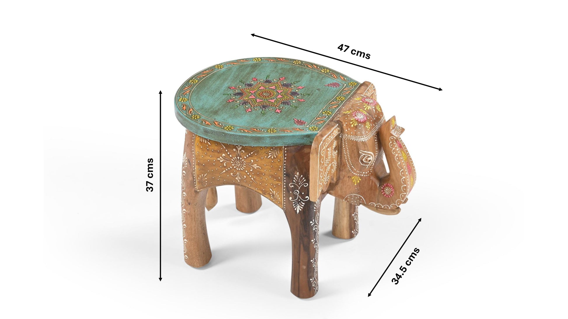 Handbemalter Holztisch – 15" Elefanten-Beistelltisch aus Mangoholz mit Mandala-Muster iAnanas