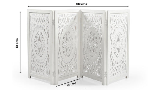 Handgefertigtes Hundegitter aus Mangoholz – freistehendes 4-teiliges Haustiergitter, weiß gewaschen, faltbarer Sicherheitszaun und Kaminschutz für Hunde, Katzen und Kinder – 180 x 2 x 84 cm iAnanas