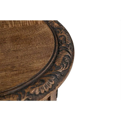 Antique Brown Hand-Carved Solid Wood Round Side/Coffee Table – 45cm Diameter Marudhara