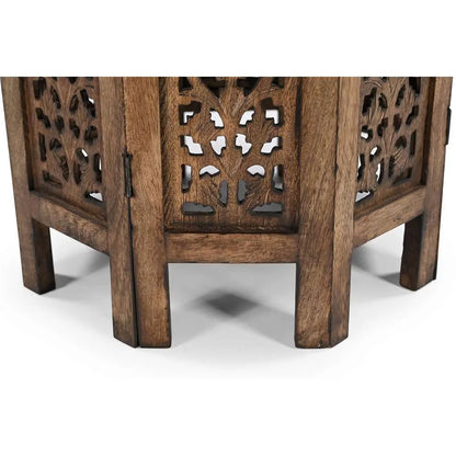 Antique Brown Hand-Carved Solid Wood Round Side/Coffee Table – 45cm Diameter Marudhara