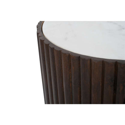 Modern Cylindrical Wooden Bar Cabinet with White Marble Top – Compact Bar Table Storage Marudhara