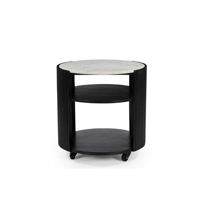 Modern Round Side Table with Marble Top & Black Wooden Legs – Elegant Accent Table Marudhara