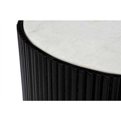 Modern Round Side Table with Marble Top & Black Wooden Legs – Elegant Accent Table Marudhara