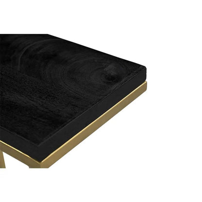 Schwarze Mangoholz-Tischplatte mit goldfarbenem Metallrahmen, modernes Möbel-Design