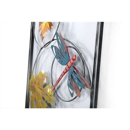 Metall Wanddeko mit Libelle und bunten Blättern, handgefertigt, iAnanas Mangoholz Deko