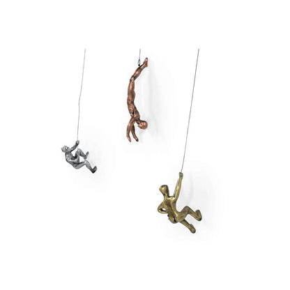 Men Climbing Wall Sculpture (Set of 3), Made of Iron - Perfect Home Decor, Gift, Handmade and Finished in Copper, Bronze, and Silver Colour. Marudhara