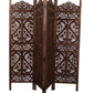 Handgefertigter Paravent aus Mangoholz und MDF mit floralen Motiven, 4-teilig, platzsparend, dekorativer Sichtschutz für Wohnzimmer, Schlafzimmer, Büro &amp; Balkon, 187x2x180 cm, Braun