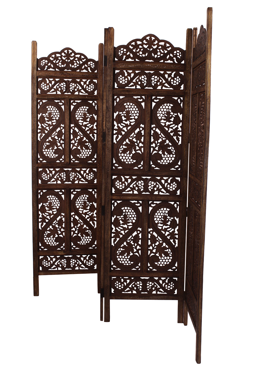 Mango Wood Room Divider - 5 Panel Floral Handmade Screen, Privacy Screen & Decoration for Living Room, Bedroom, Balcony & Office - Brown 234x2x180 cm