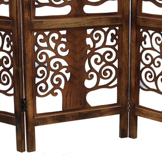 Handmade 4-Panel Floral Mango Wood Room Divider / Privacy Screen – Foldable Screen, 203×180 cm