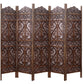 Mango Wood Room Divider - 5 Panel Floral Handmade Screen, Privacy Screen & Decoration for Living Room, Bedroom, Balcony & Office - Brown 234x2x180 cm