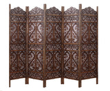 Mango Wood Room Divider - 5 Panel Floral Handmade Screen, Privacy Screen & Decoration for Living Room, Bedroom, Balcony & Office - Brown 234x2x180 cm