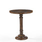 iAnanas Antique Brown Hand-Carved Round Side Table with Embellishments – Mango Wood