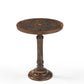 iAnanas Antique Brown Hand-Carved Round Side Table with Embellishments – Mango Wood
