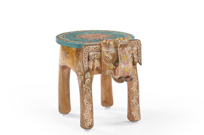 Handbemalter Holztisch – Elefanten Beistelltisch aus Mangoholz mit Mandala, hand-painted wooden elephant side table.