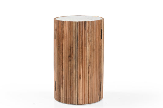 iAnanas Wooden  Bar Cabinet with White Marble Top – Elegant Wine & Glass Storage for Home Bar