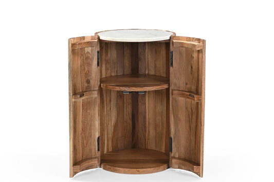 iAnanas Wooden  Bar Cabinet with White Marble Top – Elegant Wine & Glass Storage for Home Bar