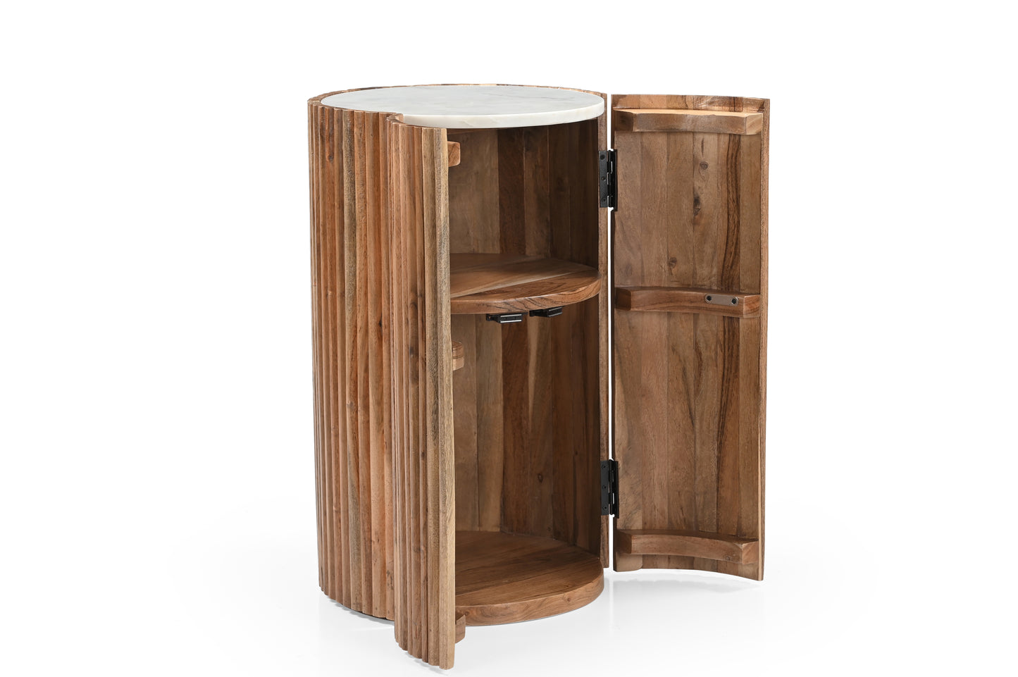 iAnanas Wooden  Bar Cabinet with White Marble Top – Elegant Wine & Glass Storage for Home Bar