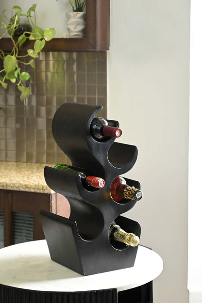 Abstract Elegance Black Wine Rack – Modern Wine Storage Marudhara