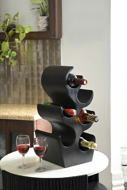 Abstract Elegance Black Wine Rack – Modern Wine Storage Marudhara