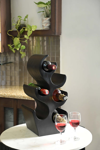 Abstract Elegance Black Wine Rack – Modern Wine Storage Marudhara