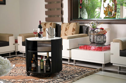 Modern Round Side Table with Marble Top & Black Wooden Legs – Elegant Accent Table Marudhara