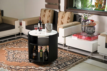 Modern Round Side Table with Marble Top & Black Wooden Legs – Elegant Accent Table Marudhara