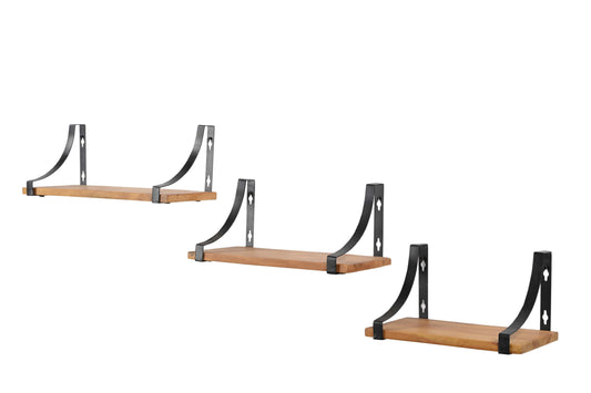 Wandregal Set aus Holz – Modernes minimalistisches 3-teiliges Regal mit Metallhalterungen Marudhara