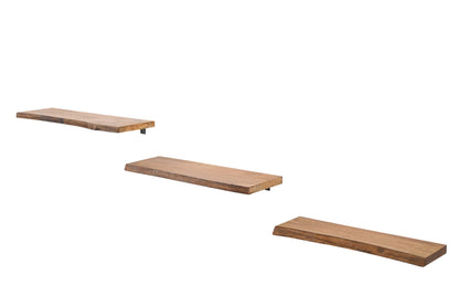 Rustic Floating Wooden Wall Shelf – Solid Wood with Industrial Brackets, Set of 3 Marudhara