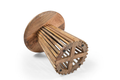 Mango Holz Couchtisch – Runder Luxus Tisch mit Gitter-Design (50 × 50 × 50 cm) Marudhara