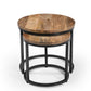 iAnanas Set of 2 Round Coffee Tables, Handmade Mango Wood Top and Iron Frame, Natural Finish, Modern, Industrial Minimalist Design for Living Room, Office - 50x50x43, 40x40x38 cm
