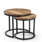 iAnanas Set of 2 Round Coffee Tables, Handmade Mango Wood Top and Iron Frame, Natural Finish, Modern, Industrial Minimalist Design for Living Room, Office - 50x50x43, 40x40x38 cm