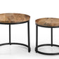 iAnanas Set of 2 Round Coffee Tables, Handmade Mango Wood Top and Iron Frame, Natural Finish, Modern, Industrial Minimalist Design for Living Room, Office - 50x50x43, 40x40x38 cm
