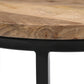 iAnanas Set of 2 Round Coffee Tables, Handmade Mango Wood Top and Iron Frame, Natural Finish, Modern, Industrial Minimalist Design for Living Room, Office - 50x50x43, 40x40x38 cm